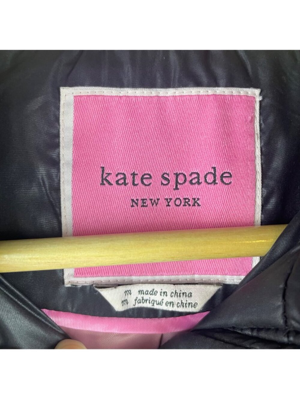 Kate Spade Black Quilted Puffer Jacket Coat Womens Medium Zip Front With Pockets - Picture 5 of 11